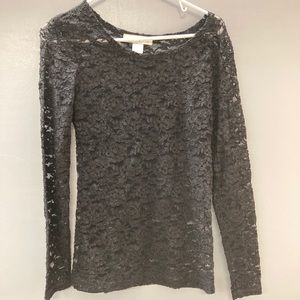 The Limited Long Sleeve Black Lace Top size large